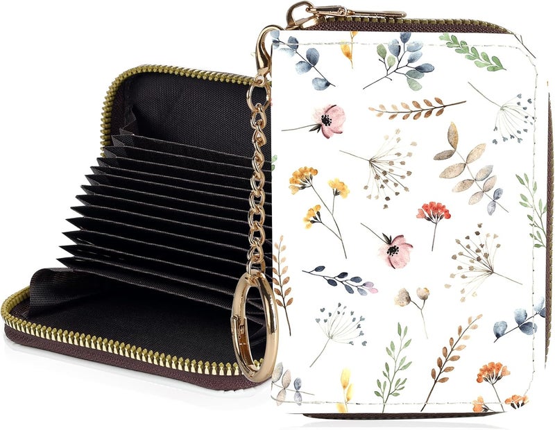 Luoycxy Credit Card Holder for Women,Small Rfid Wallet with Keychain Zipper,Cute PU Leather Card Case Wallet，Accordion Credit Card Wallets Gift,Colorful Floral Print - Image 1